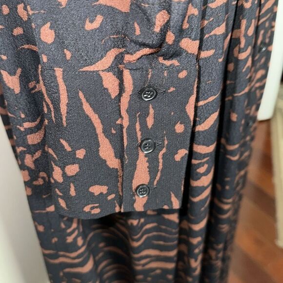 & Other Stories 0 Black Caramel Brown Long Sleeve Pleated Shirt Maxi Dress - Picture 9 of 14